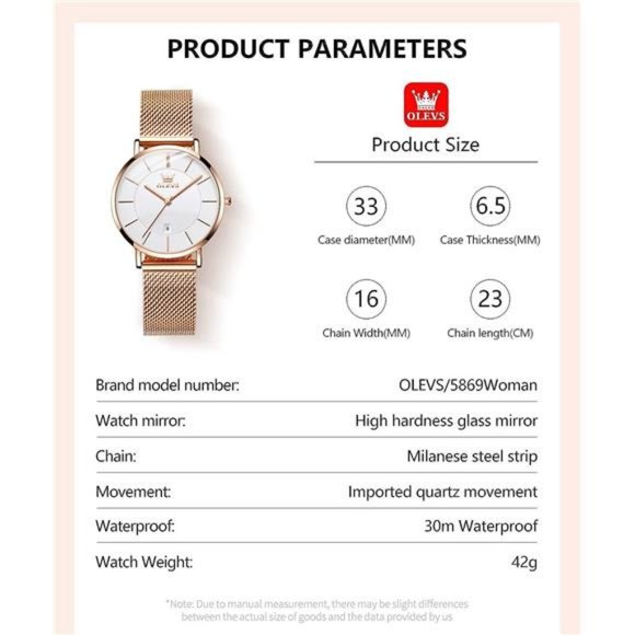 6.5mm Ultra Thin Watches for Women Waterproof,Rose Gold Stainless Steel Watch main image 4